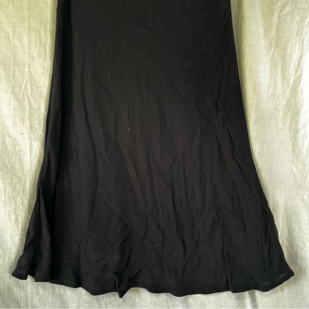 Vintage Black Slip Rayon Crepe Pink Wheels Simple Pull On Midi Slip Skirt Small
